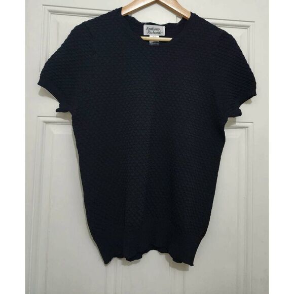 Lot of two Anthony Richard's womens medium black white blouse stretch knit - Picture 3 of 8